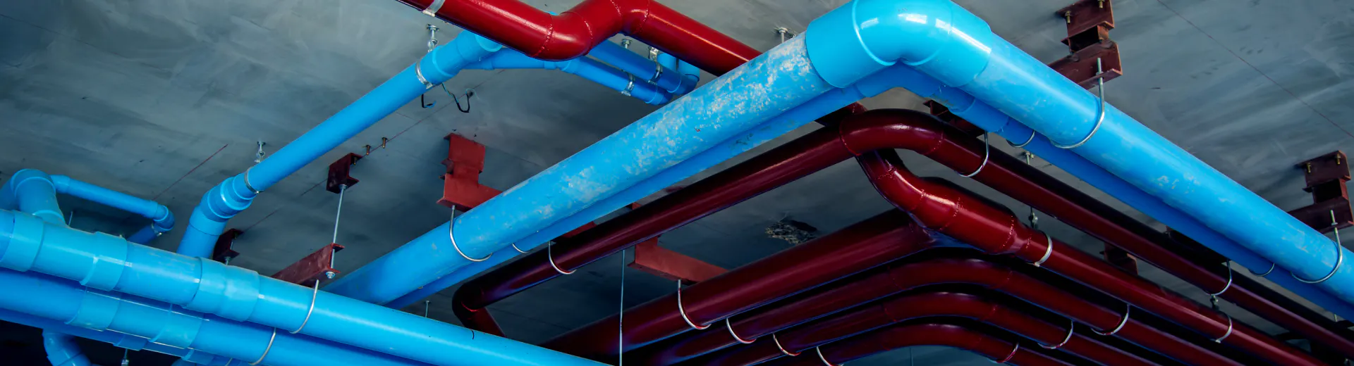close up of blue and red pipes delta co
