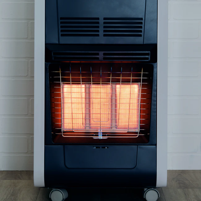 front view of a houses indoor gas heater delta co